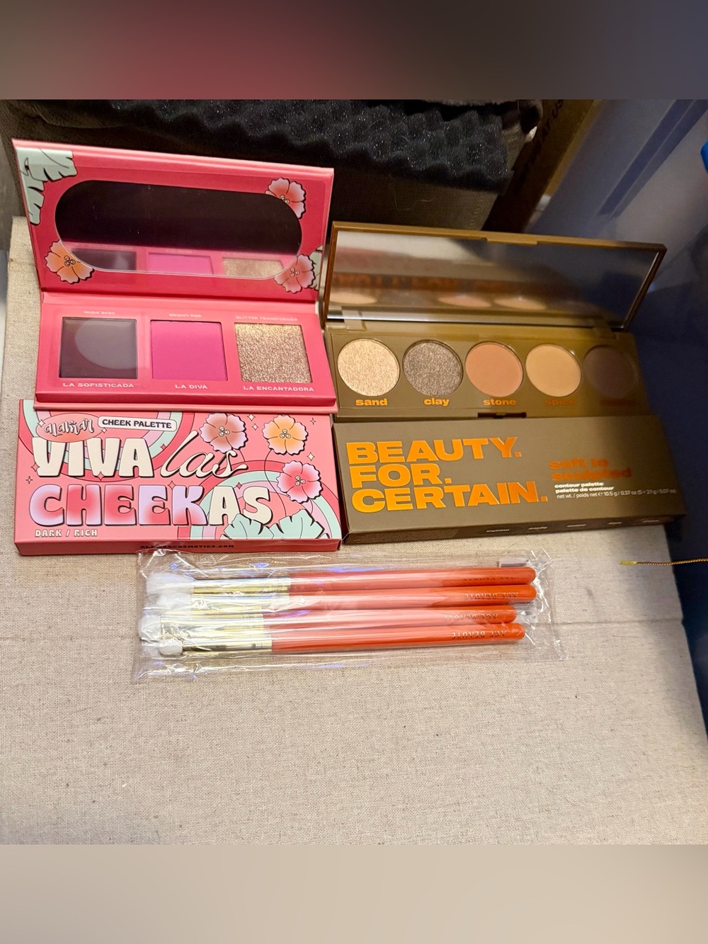 Makeup Bundle of Llamar Blush,  BFC Eyeshadow Pallets and Ace Baute Brushes NEW